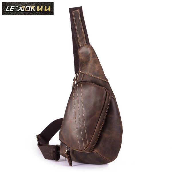 

waist bags men original leather casual fashion chest sling bag 8" tablet umbrella brown design one shoulder cross body male 8810-d