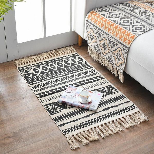 

carpets ethnic style cotton and linen carpet vintage plain tapestry study bedroom sofa cushion home bedside non-slip room decor