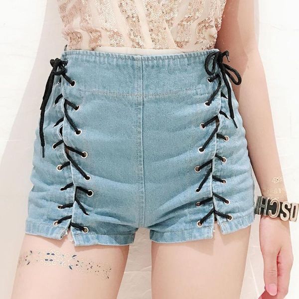 

2020 new arrivals female fashion summer women denim shorts high waists rope binding night club denim shorts, Blue