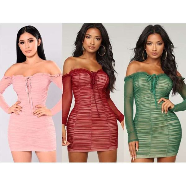 

style, women's fashion 2019 strapless new strapless, long sleeves, slim fit and buttocks short dress (three colors, Black;gray