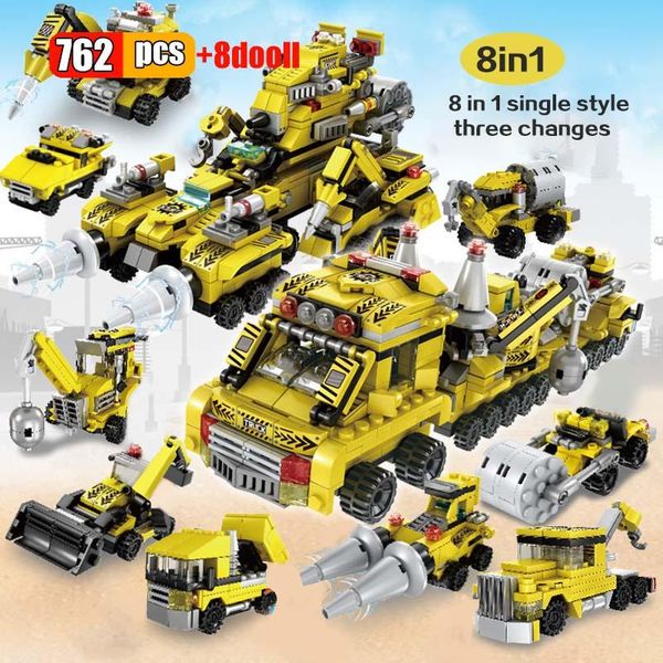 

762pcs city technic engineering trucks building blocks 8in2 excavator crane car figures bricks construct toys for children boys wmtinl