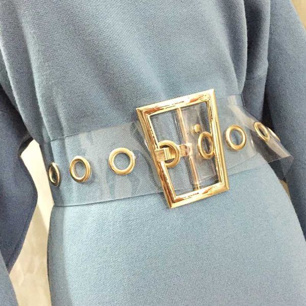 

2020 fashion trapezoid gold metal buckle wide waist belt for woman transparent color belt for dress jeans female waistband belts, Black;brown