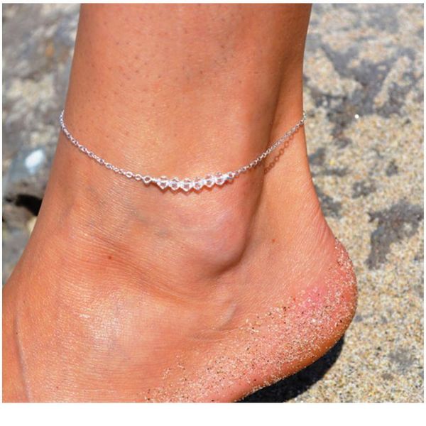 

silver plated transparent beads ankles barefoot chain beach jewelry star ankle bracelet anklet jewelry bracelet on th qyllbe, Red;blue