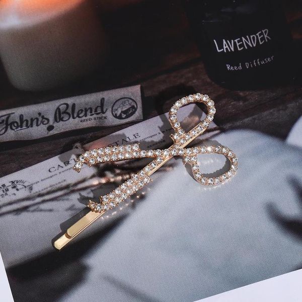 

1pc scissors fork shape fashion crystal rhinestone barrettes hair pin hair barrette hairgrips hair accessories decorat qylncx, Black;brown