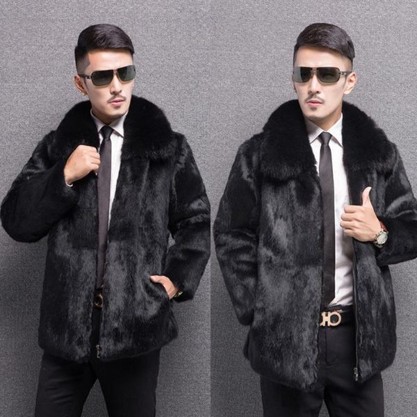 

men's fur & faux s/6xl mens casual large size hood mind jacketslarge male black fake iutwears winter outwears clothes j2387