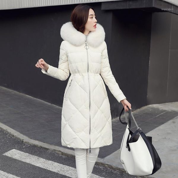 

2020 winter fashion korean big natural fur collar down jacket woman hooded long plus size plus size women warm parka coat1, Black