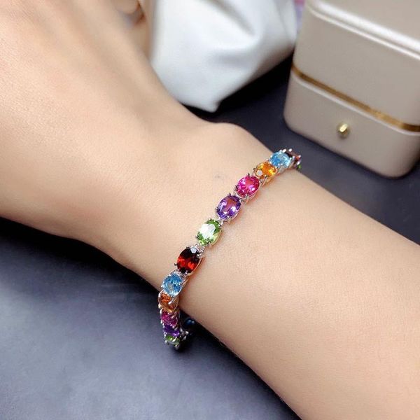 

new charm bracelets full inlay oval colorful crystal zircon s925 jewelry for women wedding party luxury accessories chain, Golden;silver