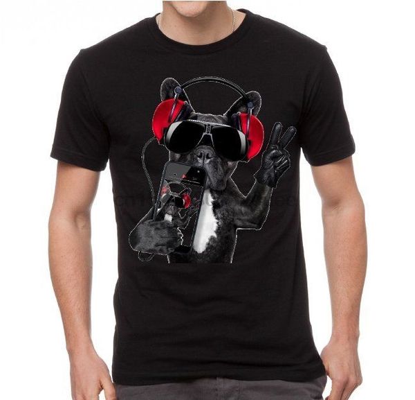 

french bulldog with headphones 100% cottonprintman discout new fashion 2020 officia hoodie designers t shirts sweatshirt