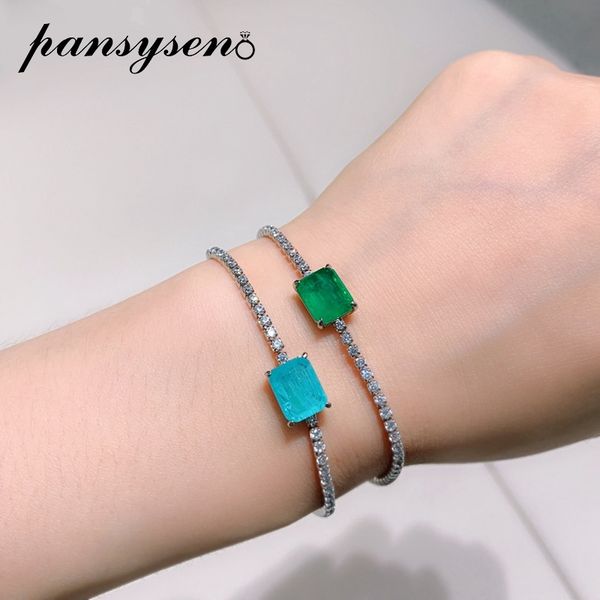 

pansysen charm bracelets silver 925 jewelry paraiba tourmaline emerald gemstone bracelet for women cocktail party fine jewelryq0111, Black