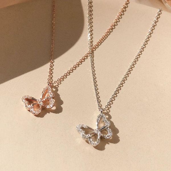 

925 sterling silver hollow butterfly necklace for women light luxury zircon clavicle chain jewelry gifts