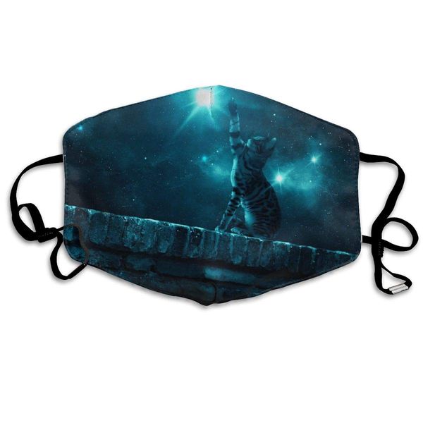 

print mouth mask - cute cat catch stars polyester anti-dust mouth-muffle - fashion washed reusable face masks for outdoor cycling