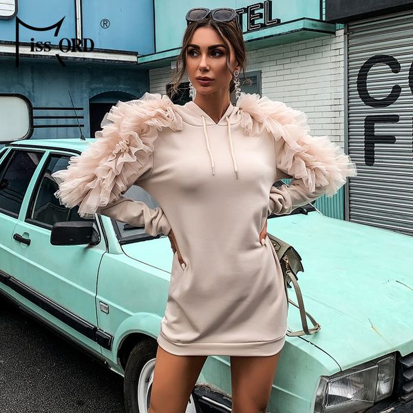 

missord 2020 осень зима женщины толстовки пуловеры сетки сплошного цвета с длинным рукавом женщины толстовка повседневная толстовка с капюшо, Black