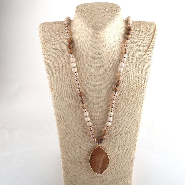 

moodpc fashion jewelry crystal / stone long knotted natural stone pendant necklaces for women bead necklace, Silver
