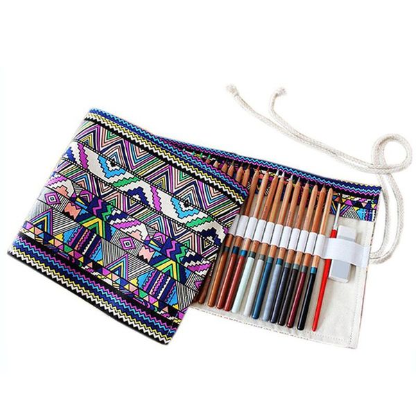 

student portable roll up 36 holes artist stationery school supplies canvas storage kawaii pencil case