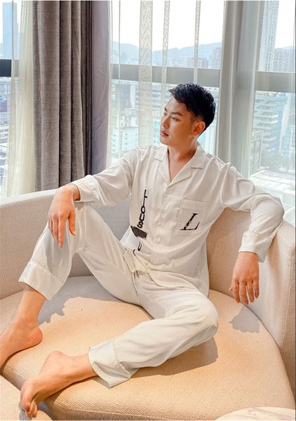 

ins i silk pajamas 2021 new sleepwear winter wite long sleeve silk mens ome pajamas couples #239#28600000, Black;red