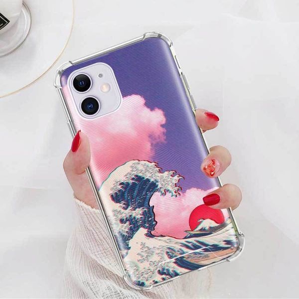 

43fggreat wave off the kanagawa airbag anti fall capa for iphone 7 8 11 pro max xs x xr 6 6s plus se 2020 mobile carcasa coque