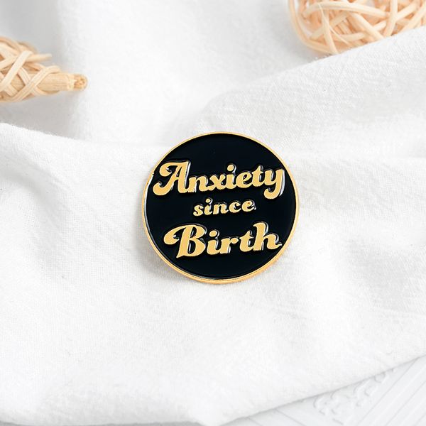 

always anxiety club enamel custom black round brooches badge bag shirt lapel buckle bookworm gift friends, Gray