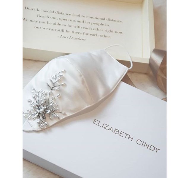 

bridal masks for wedding cover face pearls handmade chic face mask elegant satin white ivory women accessories cl0007