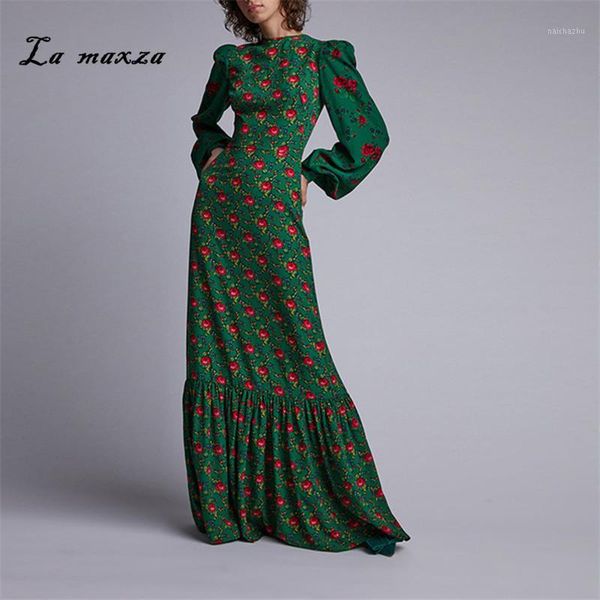 

plus size 2020 women autumn dresses vintage print party elegant fashion long sleeve maxi dress1, Black;gray