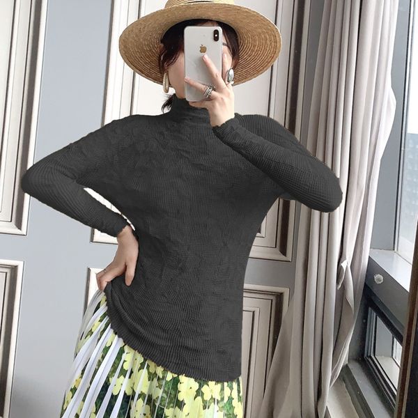 

kihft miyake высокого класса высокий воротник нижнего top coatthin 2020 новый гофрированную точку женщин чувство семь рукав дизайн ранней ос, White