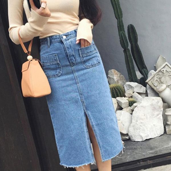 

denim skirts european style jean streetwear blue female skirts, Black