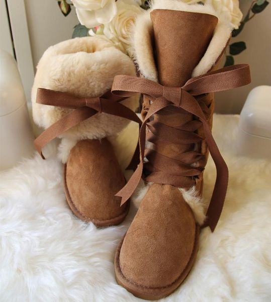 

new high snow boots genuine sheepskin natural fur wool women boots winter fashion female long casual shoes, Black