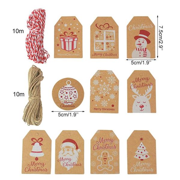 

100pcs merry christmas kraft paper tags gift label diy hang tags with rope christmas gifts decor xmas new year natal supplies bbynuy