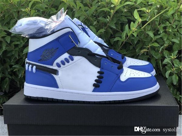 

2020 new air authentic 1 mid se mid se game royal sisterhood black white blue men outdoor sports shoes with original box cv0152-401