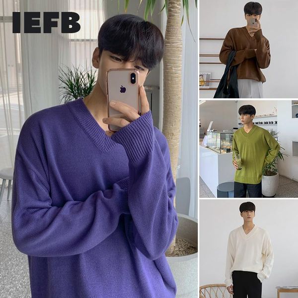 

iefb men's wear autumn and winter new sweater casual basic v-neck kintted korean fashion loose warm clothes trendy 9y4233, White;black