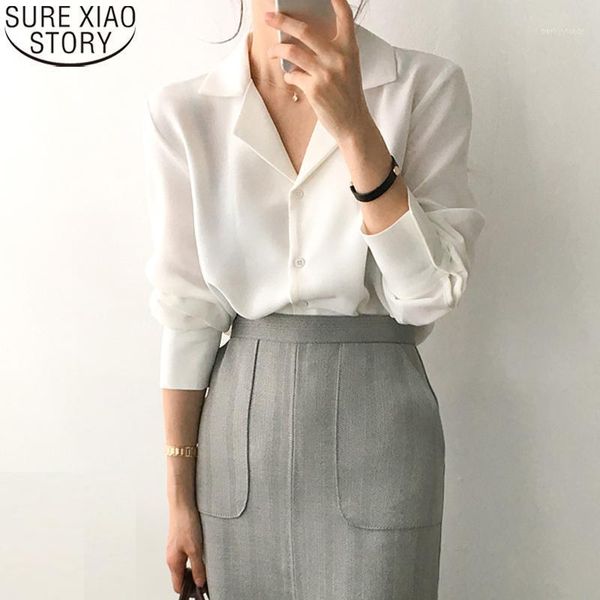 

women's blouses & shirts 2021 spring notched suit collar women white long sleeve style womens and feminine loose clothes 9379 501