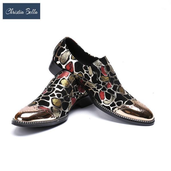 

dress shoes christia bella golden iron men's business ochre printed borgues oxfords breathable summer for men size 38-471, Black