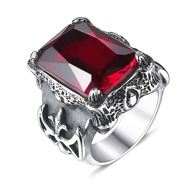

stainless steel big red stone men punk ring jewelry zc fashion love engagement ring accessory natural stone, Slivery;golden
