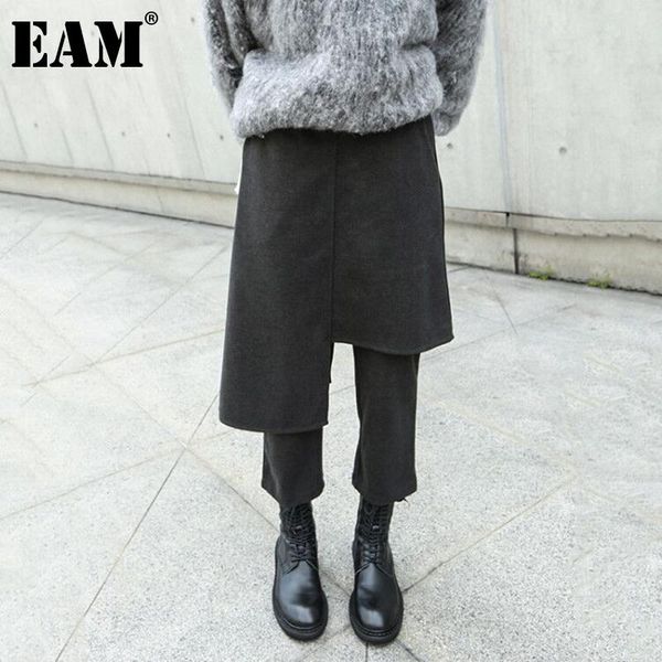 

women's pants & capris [eam] high elastic waist black false two long harem trousers loose fit women fashion tide spring autumn 2021 1dd, Black;white