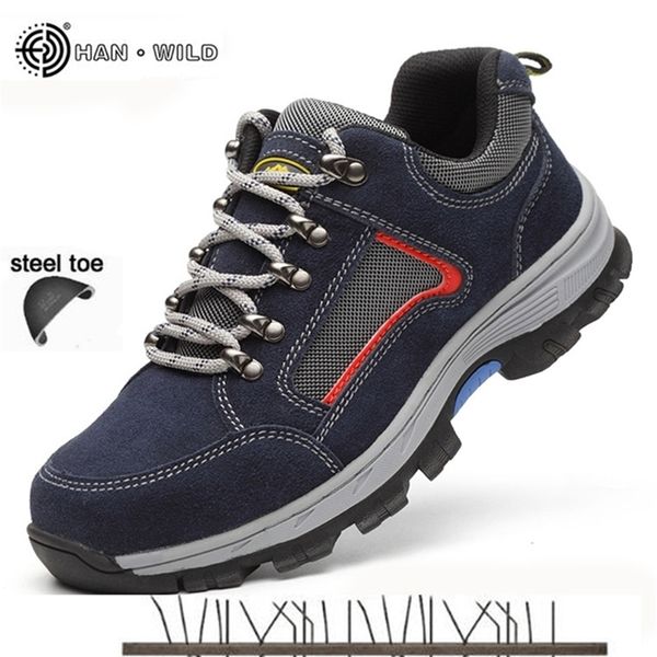 Lavoro Scarpe di sicurezza per gli uomini Vintage BLCAK Mesh Traspirante Acciaio Acciaio Punta Cap Boots Uomo Lavoro Assicurazione del lavoro Puncture Proof Casual Shoe Man Y200915