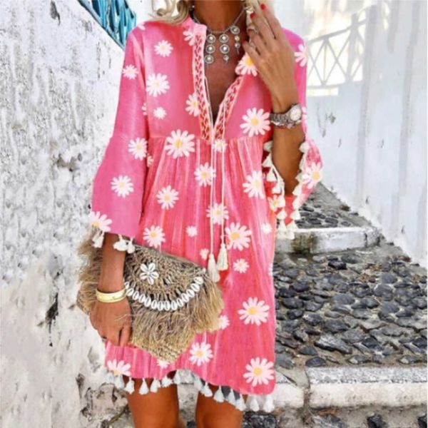 

2020 new arrivals summer female chic elegant chrysanthemum long sleeved tassel maxi vestidos casual, Black;gray