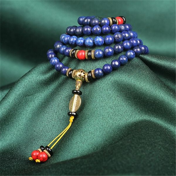 Eleganter 5A Kaiser Lapislazuli Stein 108 buddhistische Gebetsperlen Handperlen Armband Männer Frauen Heilenergie Mala Y200730