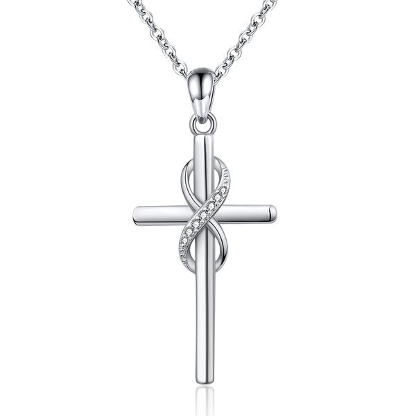 

cross necklace 925 sterling silver infinity zircon pendant religious fine jewelry christian baptism for women gift q0531