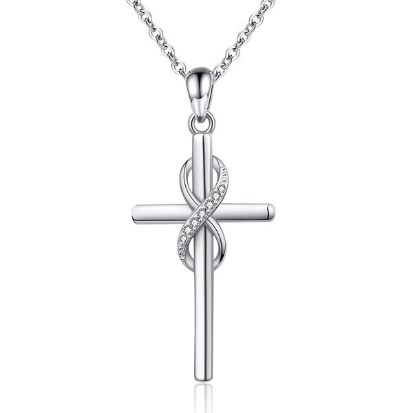 Kreuz Halskette 925 Sterling Silber Unendlichkeit Zirkon Anhänger Religiöser Edler Schmuck Christliche Taufe Für Frauen Geschenk Q0531