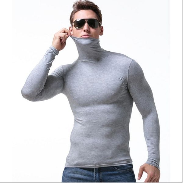 Homens camiseta homem camiseta sexy magro Turtleneck apertado camiseta partes superiores Mens modal manga longa t-shirt livre camisetas Thermal T-shirts 201202