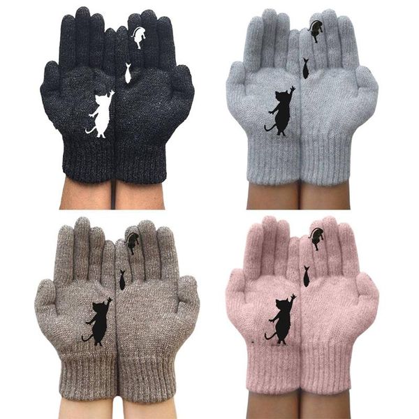 

мода женских перчатки cu c и рыбы печати keep warm winter шерстяных мягкие перчатки дама открытая полный finger варежка, Blue;gray