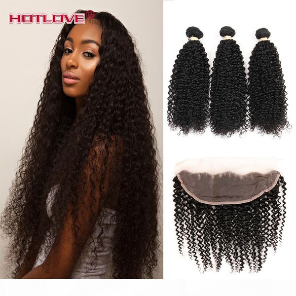 

ove products kinky curly peruvian hair weave 3 pieces human hair bundles with closure frontal unprocessed virgin curly hair extensions, Black;brown