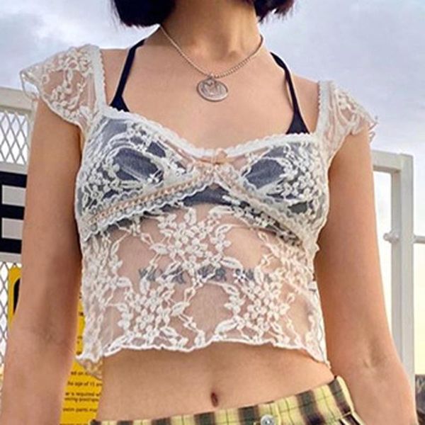 

gym clothing crop women camisoles solid color square collar floral pullover mesh lace slim perspective tank #20, White;black