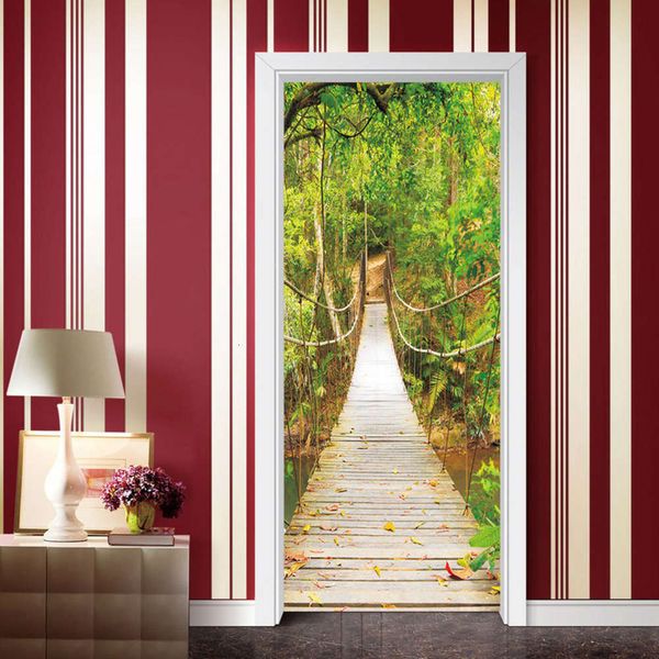 

creative environmental protection 3d sling bridge door paste renovation self adhive bedroom wall pvc sticker