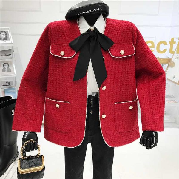 

tweed pearl breasted coat women's spring 2021 new temperament coat, Black;brown