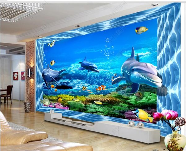 

wallpaper 3d on the wall custom p mural space underwater world dolphin bedroom home decor living room wallpaper for walls in rolls 3d