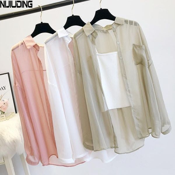 

nijiuding women thin coat casual summer sun protection clothes female cardigan shirt clothing blouse for woman covers blusa1, White