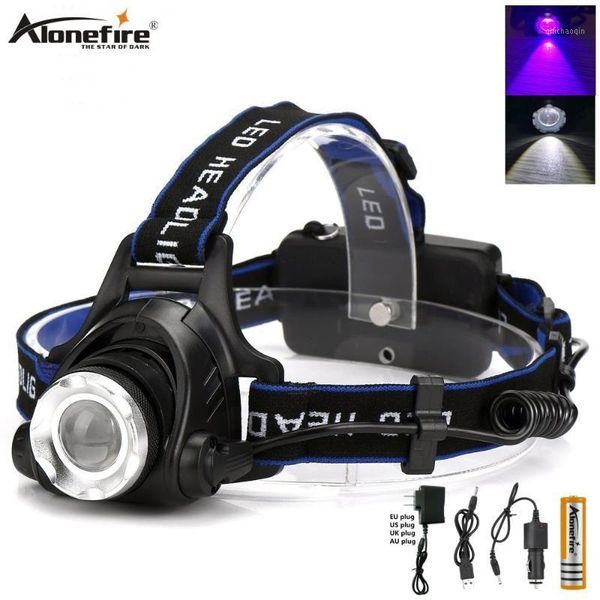 

alonefire hp79-wu multi-functional head lamp led ultraviolet uv zoomable headlamp lantern torch1
