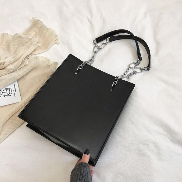 

shoulder bags burminsa korean style rectangle chain for women large capacity bucket handbags pu leather tote