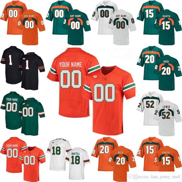 Miami Hurricanes Koleji Futbol Formaları Dwayne Johnson Jimmy Graham Jim Kelly Devin Hester Frank Gore Jersey Özel dikişli Jersey