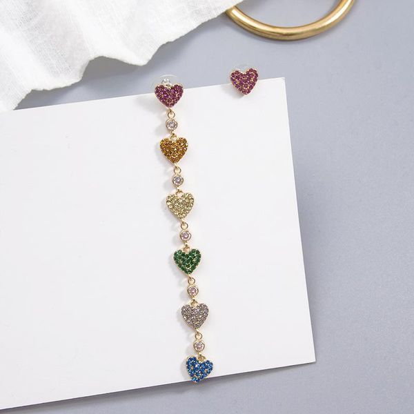 

dominated 2020 fashion creative fine crystal heart-shaped asymmetrical design women drop earrings long multicolor joker style, Silver